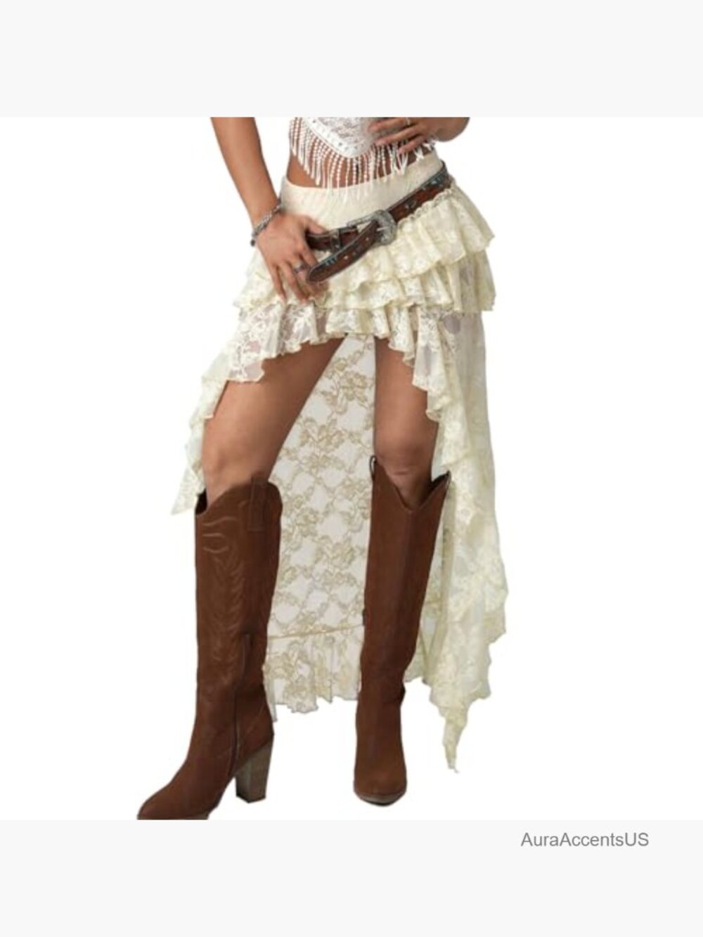 Y2K Layered Lace Asymmetrical Ruffle Hem Maxi Skirt Boho Flowy - Picture 5 of 5